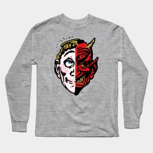 Vintage Saint Sinner Angel Devil Comic Book Back Pages Long Sleeve T-Shirt